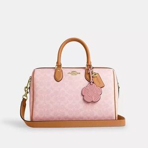Coach Rowan Large Satchel Bag
In Pink Signature Canvas With Charms